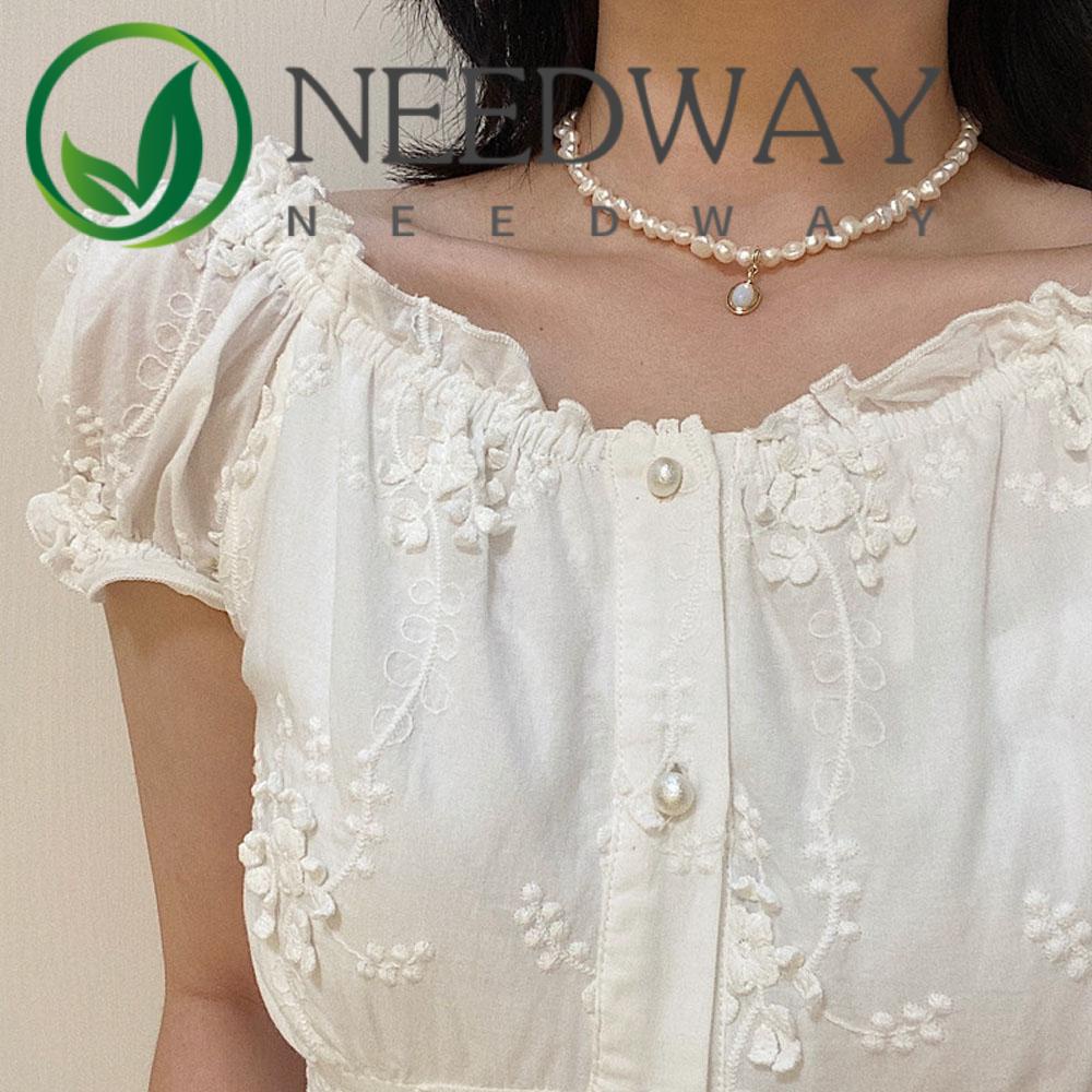 Needway  Luxury Clavicle Choker French Moonstone Pendant Collar Necklace Natural Freshwater Pearls Elegant Irregular Stylish Baroque For Women Fashion Jewelry/Multicolor