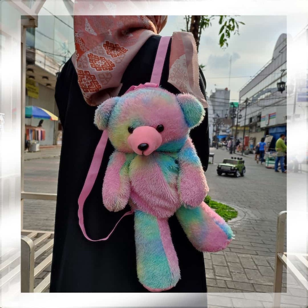 Tas beruang tedy bear bulu lucu imut gemoy Ransel Wanita Baru Boneka Mewah Ransel Kasual Tas Kepribadian Kartun Beruang Tas B2305