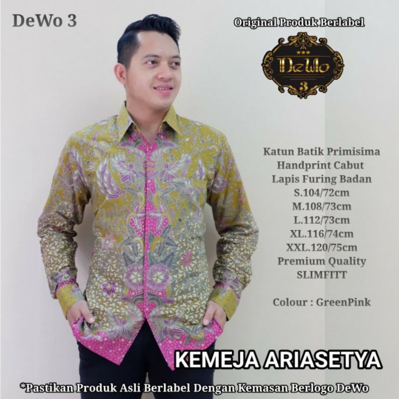 Kemeja Batik Slimfit Warna Hijau Pink Batik Slimfit Lapis Furing Baju Batik Pria Slimfit ARIASETYA