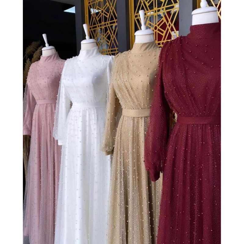 gaun simple / gaun tile mutiara / gaun kondangan / gaun modern / gaun termurah