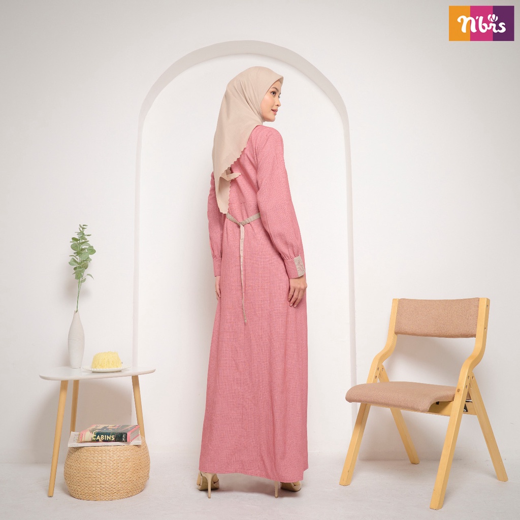 Nibras NB B27 Gamis muslimah Bahan Syahila Design Simple Dengan Varisi Bordis Casual OOTD