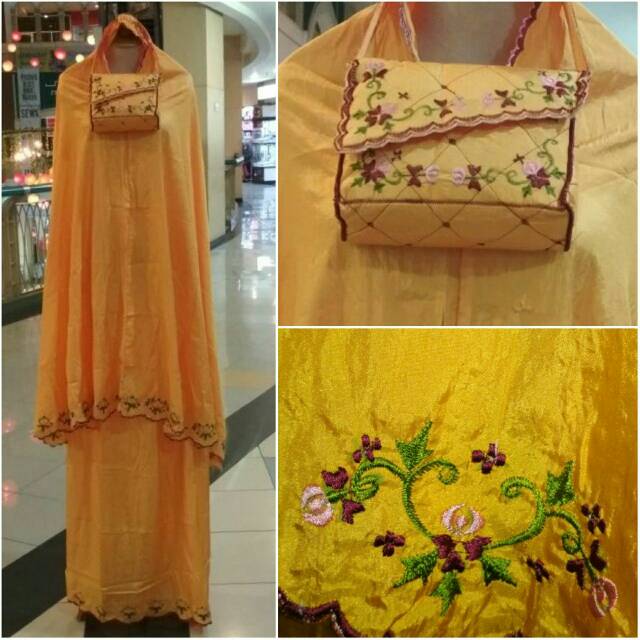 Mukena Hazna travel parasut super bordir polos hitam putih