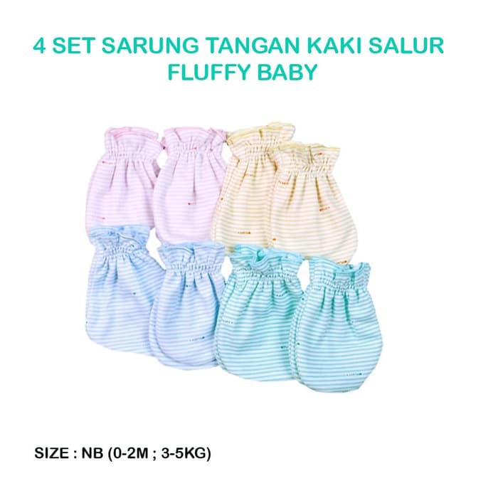 Fluffy Sarung Tangan Dan Kaki Rib&amp;karet Salur Newborn isi 3pcs dan 4pcs