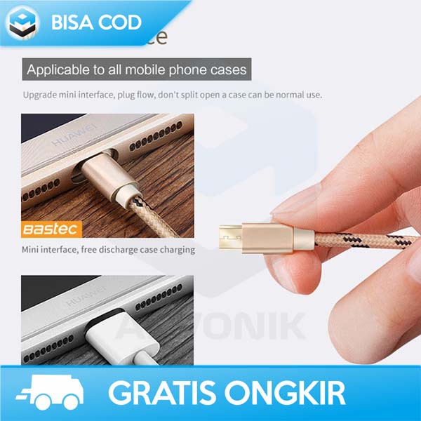 KABEL DATA CHARGER KONEKTOR  MICRO USB  1 METER  BASTEC ORIGINAL GOLDEN