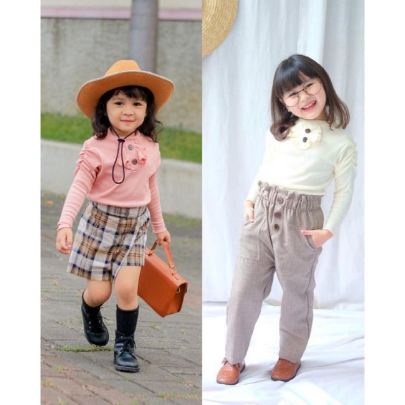 Baju Anak Perempuan RUFFLE LONGSLEVEE Knit tee Rib 1-5 Tahun