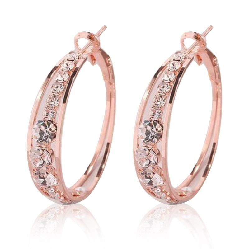 Anting Hoop Bentuk Bulat Geometris Bahan Cubic Zirconia Berlian Imitasi Warna Silver Untuk Wanita