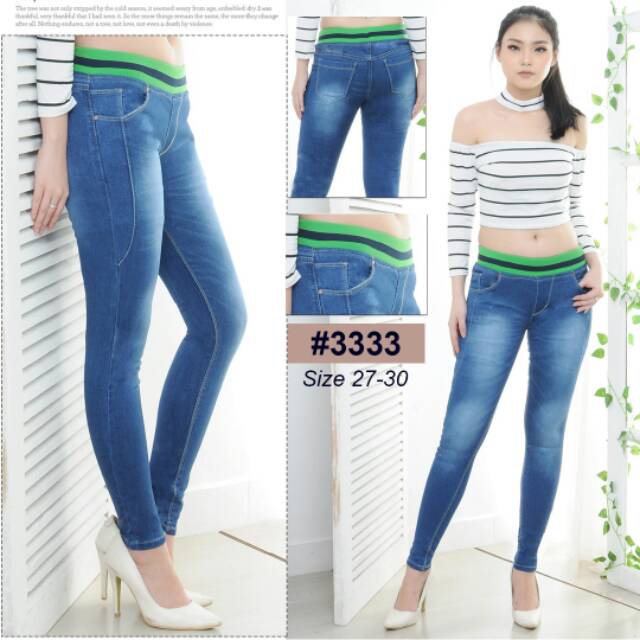 Celana Jeans Pinggang Karet Wanita / Celana Jins Pinggang Karet / Celana Jeans Polos / Celana Skinny