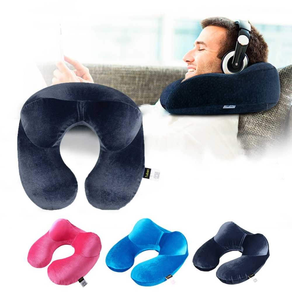  Bantal  Leher  U Shape Inflatable Travel Neck Pillow Angin 