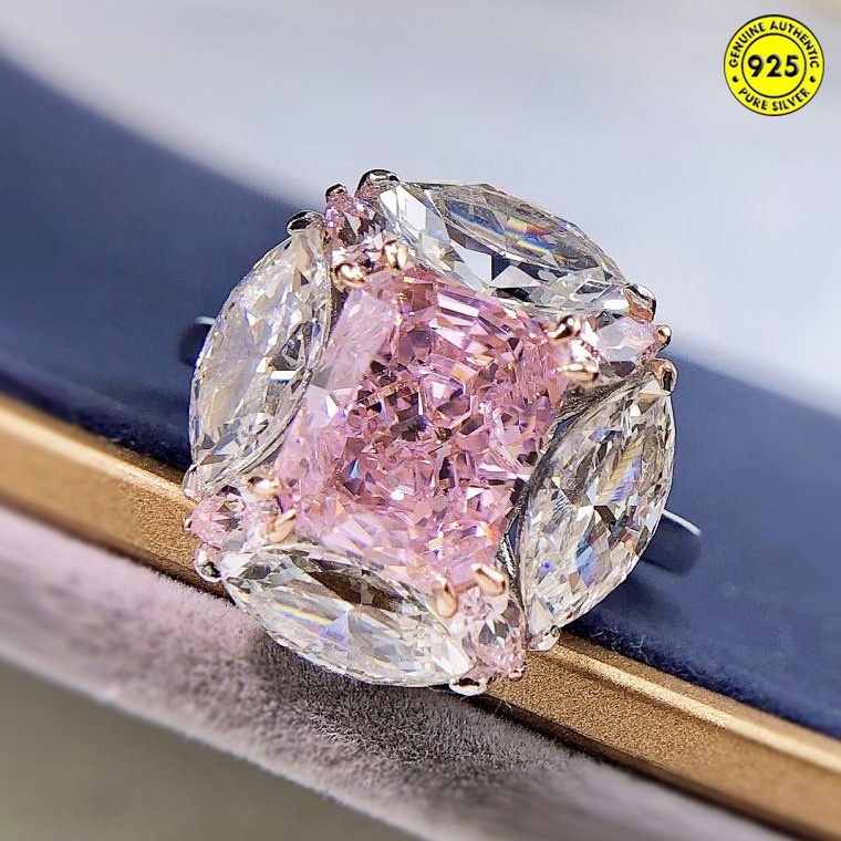 Luxury Bubble Gum Big Diamond Diamond Ring Water Drop Round Diamond Redean Ice Flower Cut Pink Diamond Ring