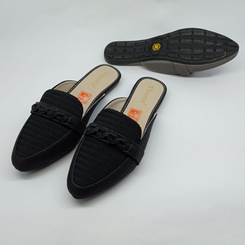 amiq-Sepatu Wanita Big Size Selop Rajut  Rante/Flat Shoes Balet Rajut Rante