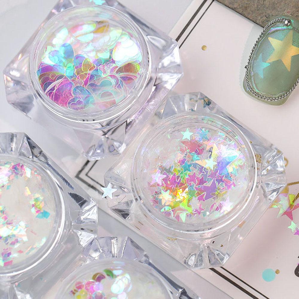 AUGUSTINA Agustina Nail Art Sequin Charm Glitter Cinta Hati Bentuk Bulat Manikur Aksesoris