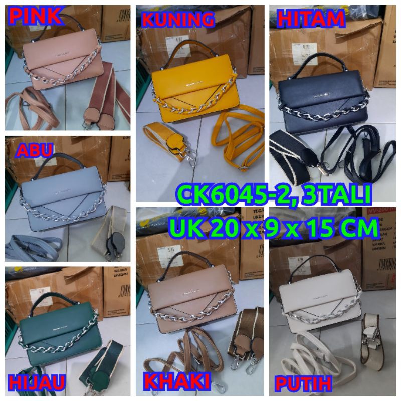 Tas fashion ck 6045-2B ANYAM &amp; 6045-2 polos import 3 tali kulit dove uk21x9x15cm handabags selempang