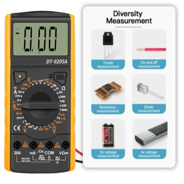 Multimeter digital DT 9205A pengukur komponen elektronik / Multitester Digital Avometer Digital