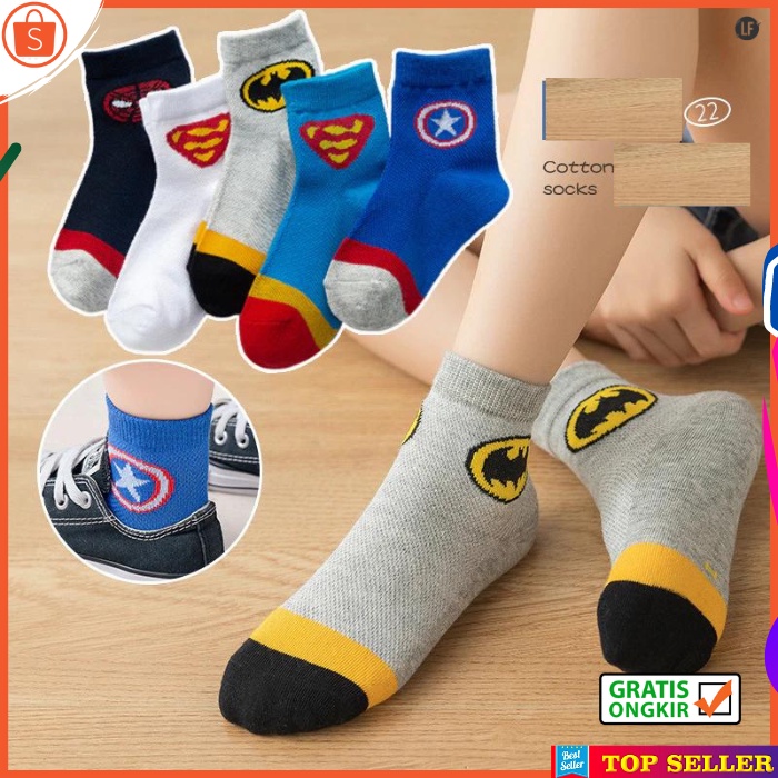 KAOS KAKI ANAK LAKI LAKI KARAKTER SUPERMAN SUPER HERO SOCK KIDS FASHION KOREA USIA 3-12 TAHUN Y12