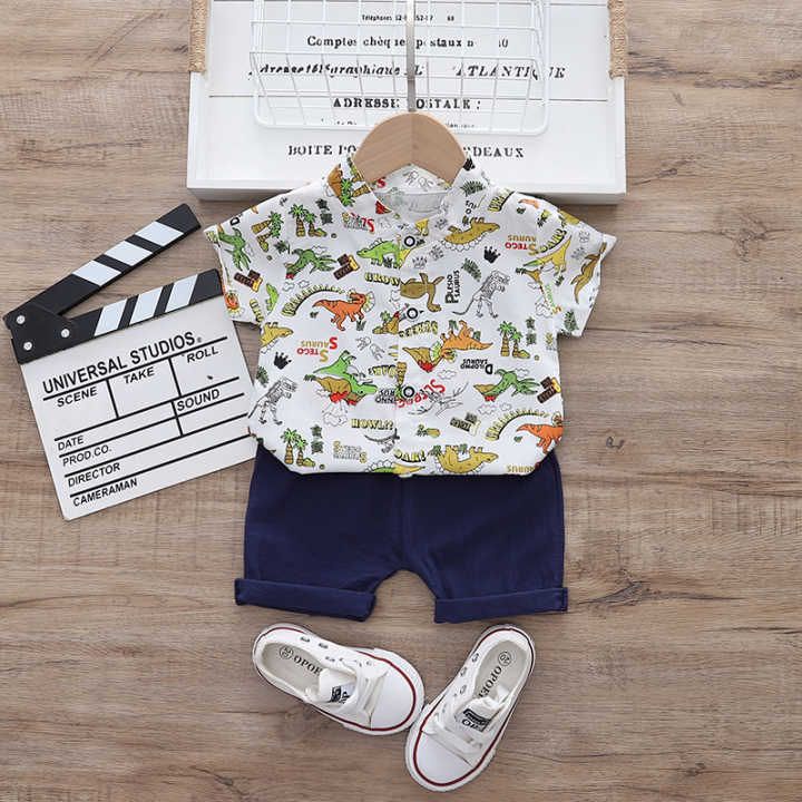 setelan kemeja lengan pendek bayi import 0 1 2 3  tahun cowok baby fullprint NUMBER DINO PARK shirt set laki laki