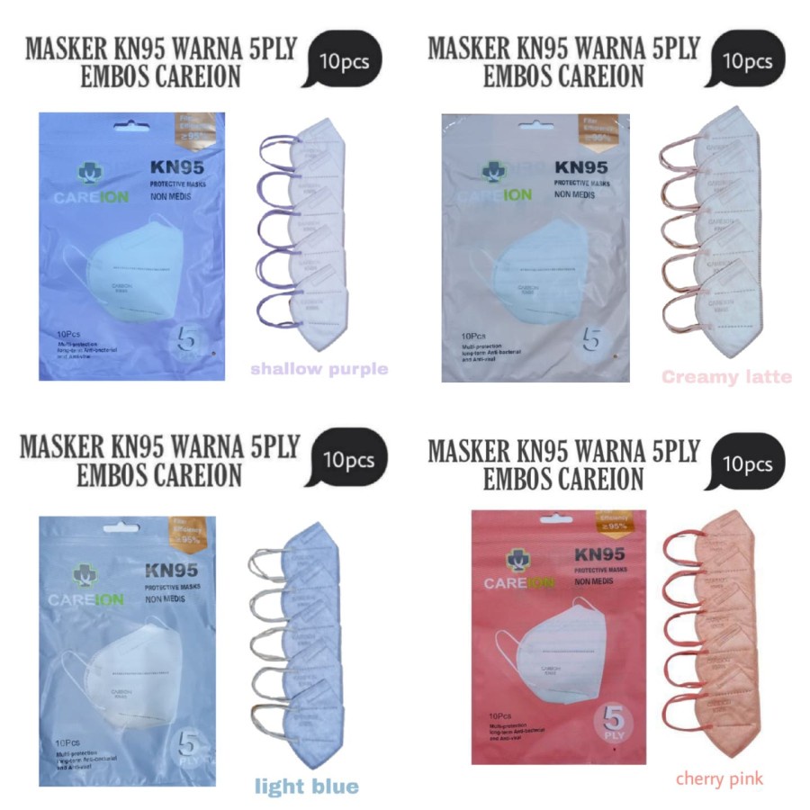 Masker KN 95 CAREION WARNA ISI 10PC MASKER KN95 EARLOOP 5PLY MASKER N95 FACE MASK WARNA PREMIUM ISI 10PC