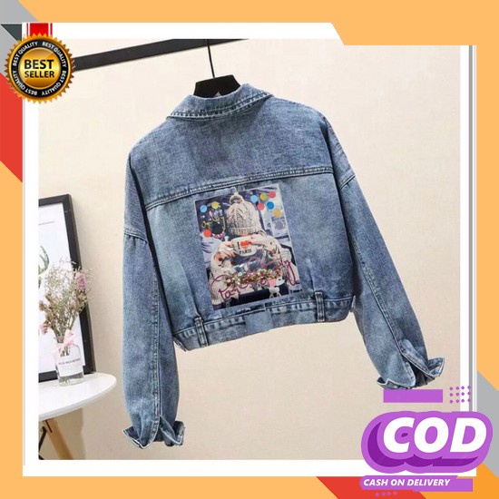 CodTermurahJaket Jeans Oversize Import Jaket Jeans Crop Girls Republic + Aplikasi