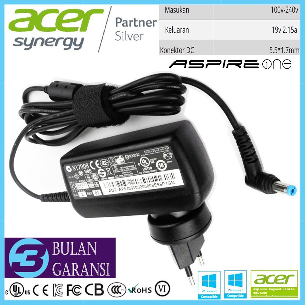 Adaptor Charger Laptop Acer Aspire One 19V 2.15A 45W 521 522 722 725 756 AO756 AOD756 D255 D257 D260 D270 V5-131 V5-132 V5-132P V5-171 Nav50 Kav70 Original