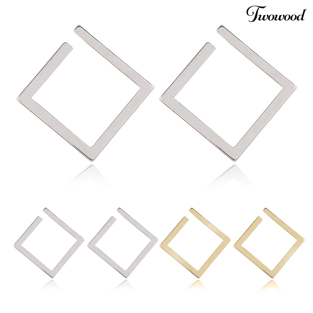 1 Pasang Anting Stud Bentuk Persegi Geometris Model Terbuka Bahan Alloy Untuk Wanita