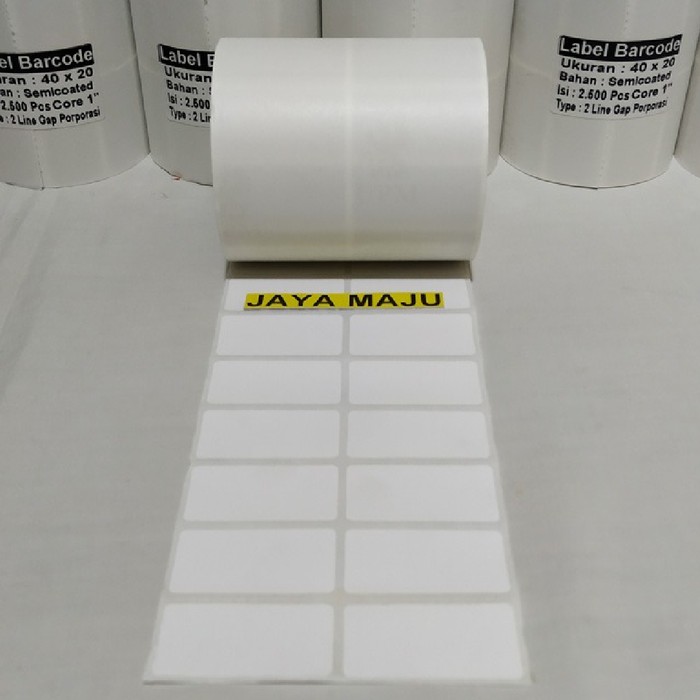 

LABEL STIKER BARCODE SEMICOOATED 40 X 20 2 LINE GAP CORE 1" PORPORASI