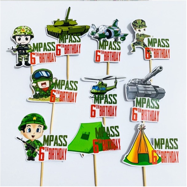 Army / Tentara Cupcake Topper Birthday / Hiasan Kue Ulang Tahun - Custom Tulisan