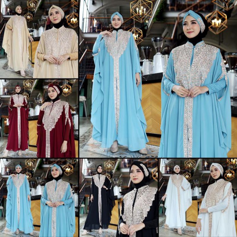 KAFTAN LESTY // BAHAN CERUTY BABYDOLL MIX BORODR // FREE INNER/MANSE DAN TURBAN // By Riska Mode