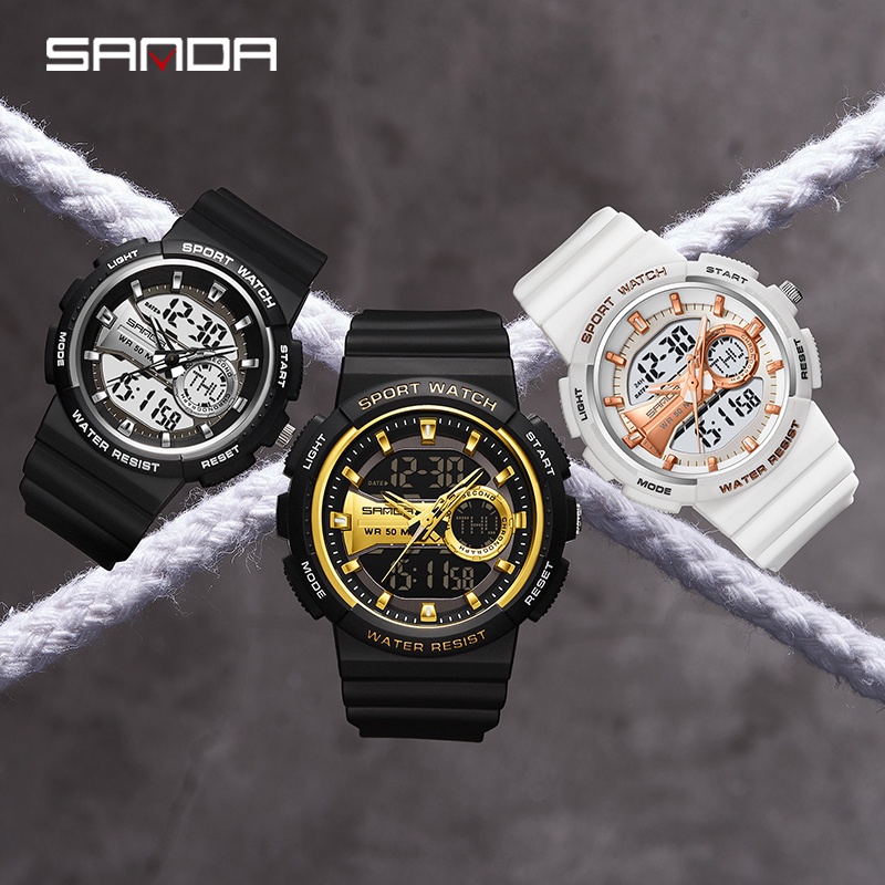 SANDA 6081 Jam Tangan Pria Digital Analog Tali Rubber Chronograph Anti Air WATCHKITE WKOS