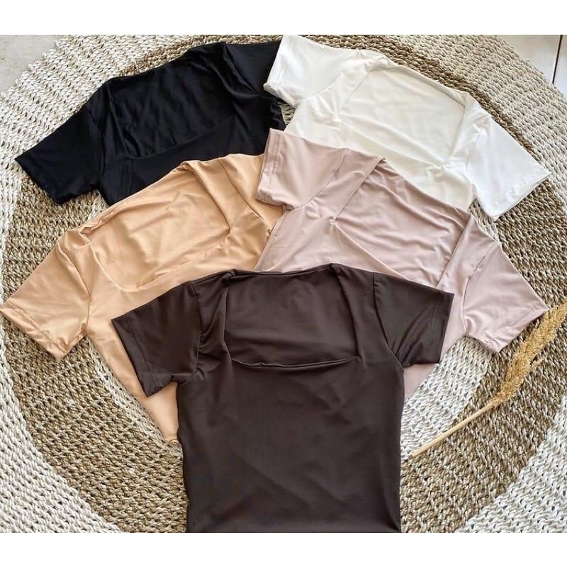 SQUARE CROP TOP DOUBLE LAYER SABRINA BLOUSE ATASAN WANITA