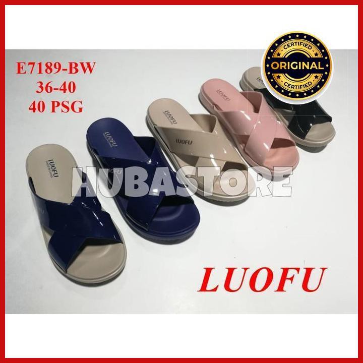 SANDAL KARET JELLY SILANG WANITA LUOFU E7189-BW