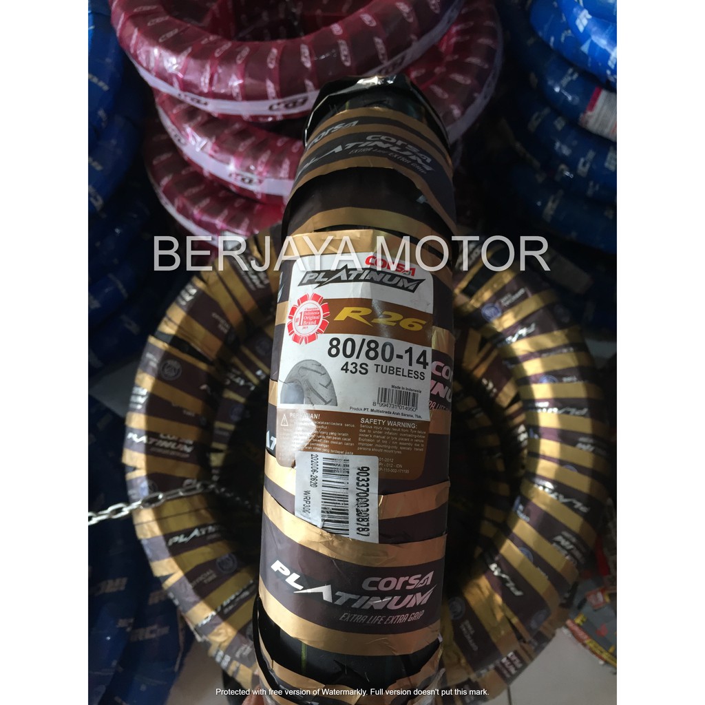 BAN MOTOR / BAN LUAR 80/80-14 CORSA R26 TUBELESS DEPAN MATIC
