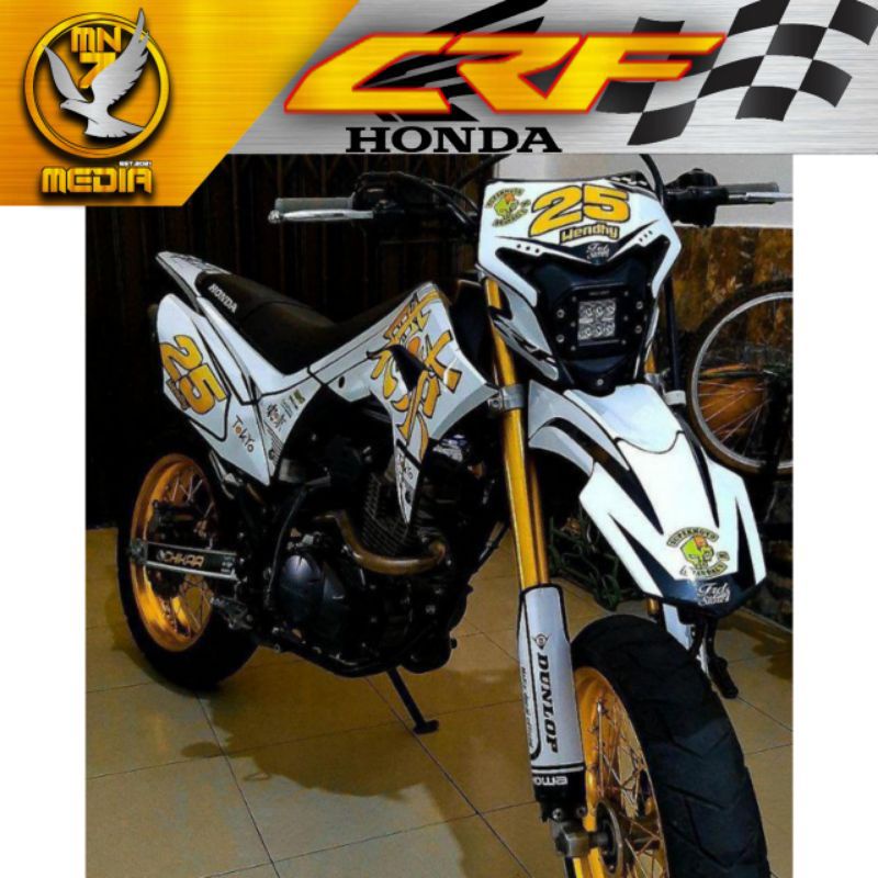 Decal Custome CRF Tokyo Putih Decal Sticker CRF 150L Tokyo Putih Laminasi Glossy/Doff Desain Bebas