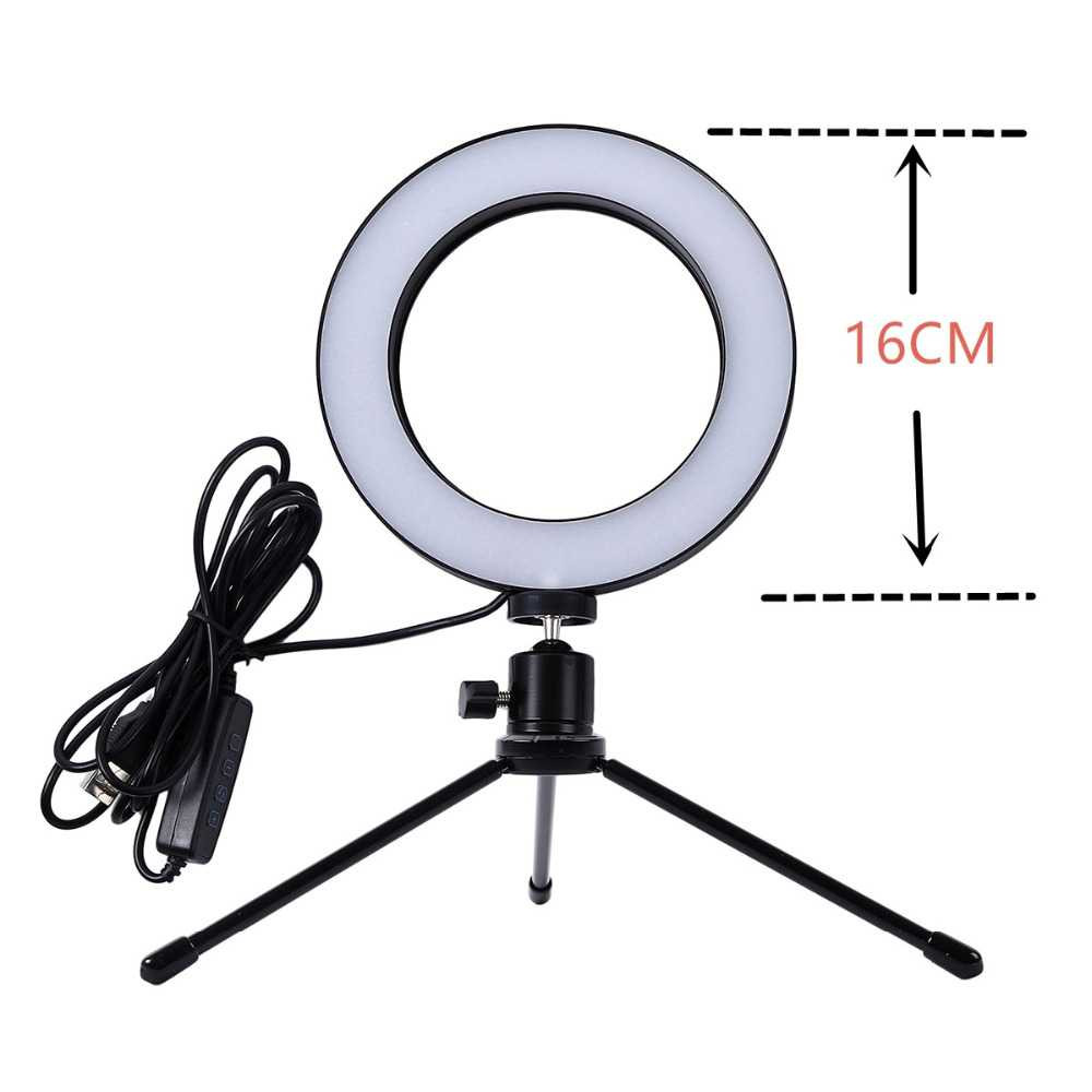 Ring Light LED 16 cm Mini Tripod Lampu Halo Dimmable 3 Mode WarnaKamera Vlog Aksesoris Studio