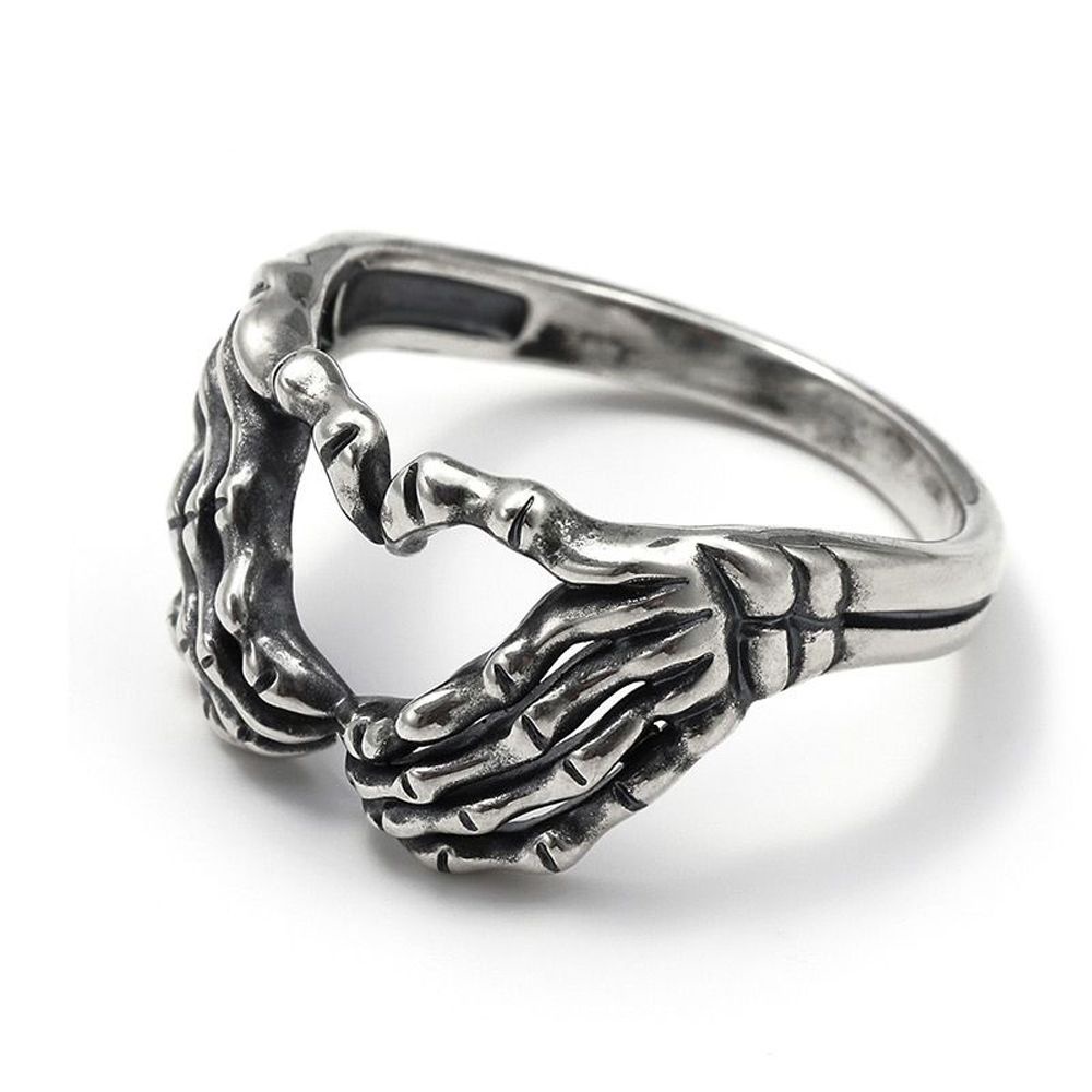 Needway  Hollow Korean Style Ring Creative Silver Plated Men Finger Ring Punk Couple Gothic Unisex Multi Size Vintage Hand with Heart