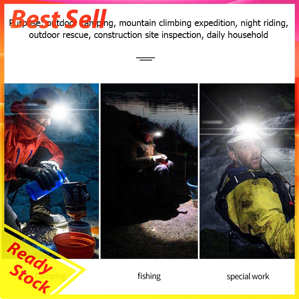 Portable Mini COB LED Headlight USB Rechargeable Camping Head Work Light