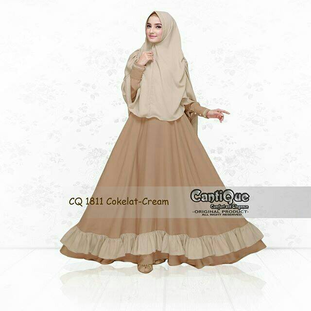 Baju Lebaran Syari Dress Muslim Gamis Pesta Syar'i Set Khimar bisa Hamil Menyusui Nyaman 1811 Coklat