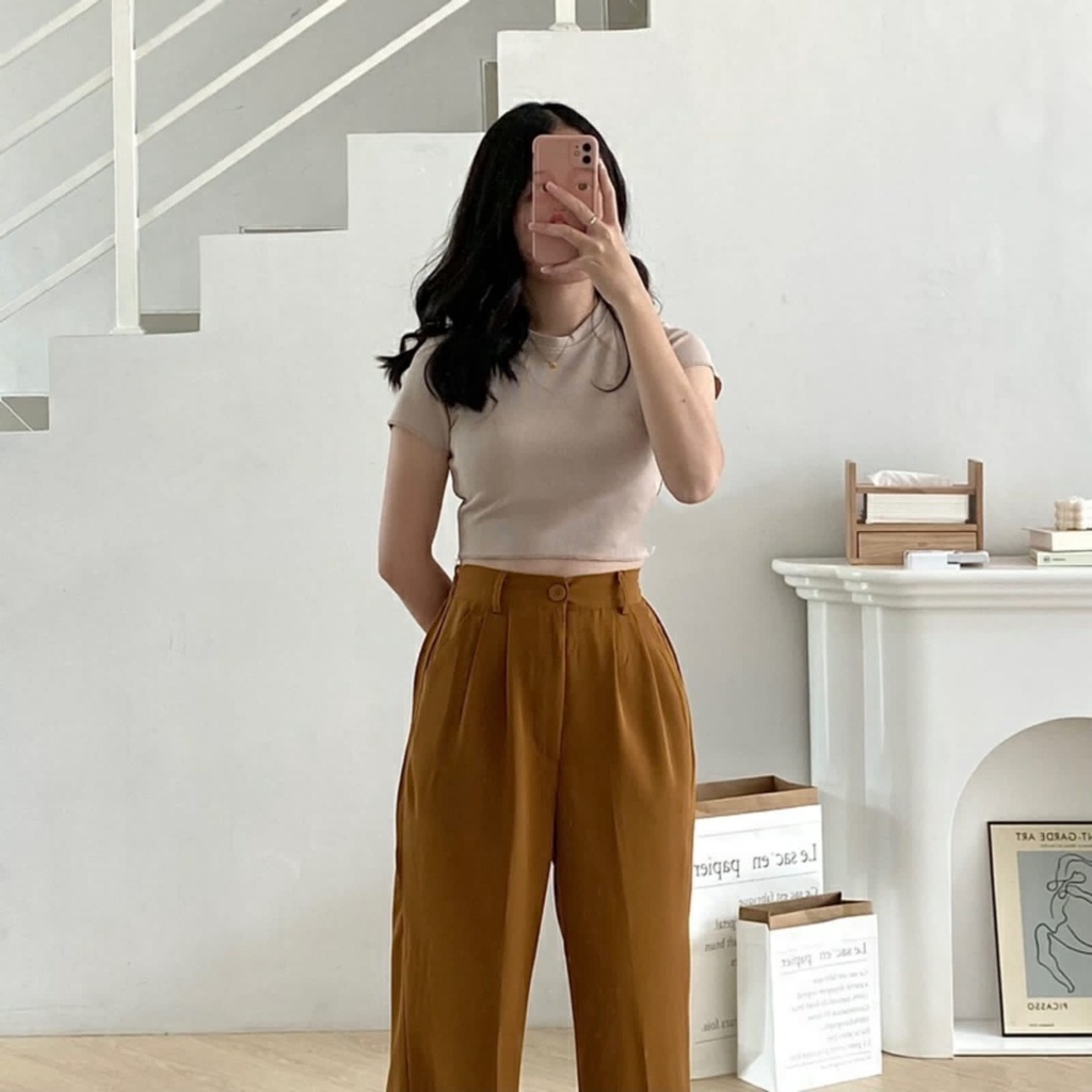 BEFAST - ZEC OOTD Wanita Kaos NIEYA / Basic Crop Knit / Atasan kaos lengan pendek / Tshirt Crop Kekiniaan / Crop Top Polos Terlaris / Kaos Lengan Pendek / Terlaris / Fashion Ala Style Wanita Korean