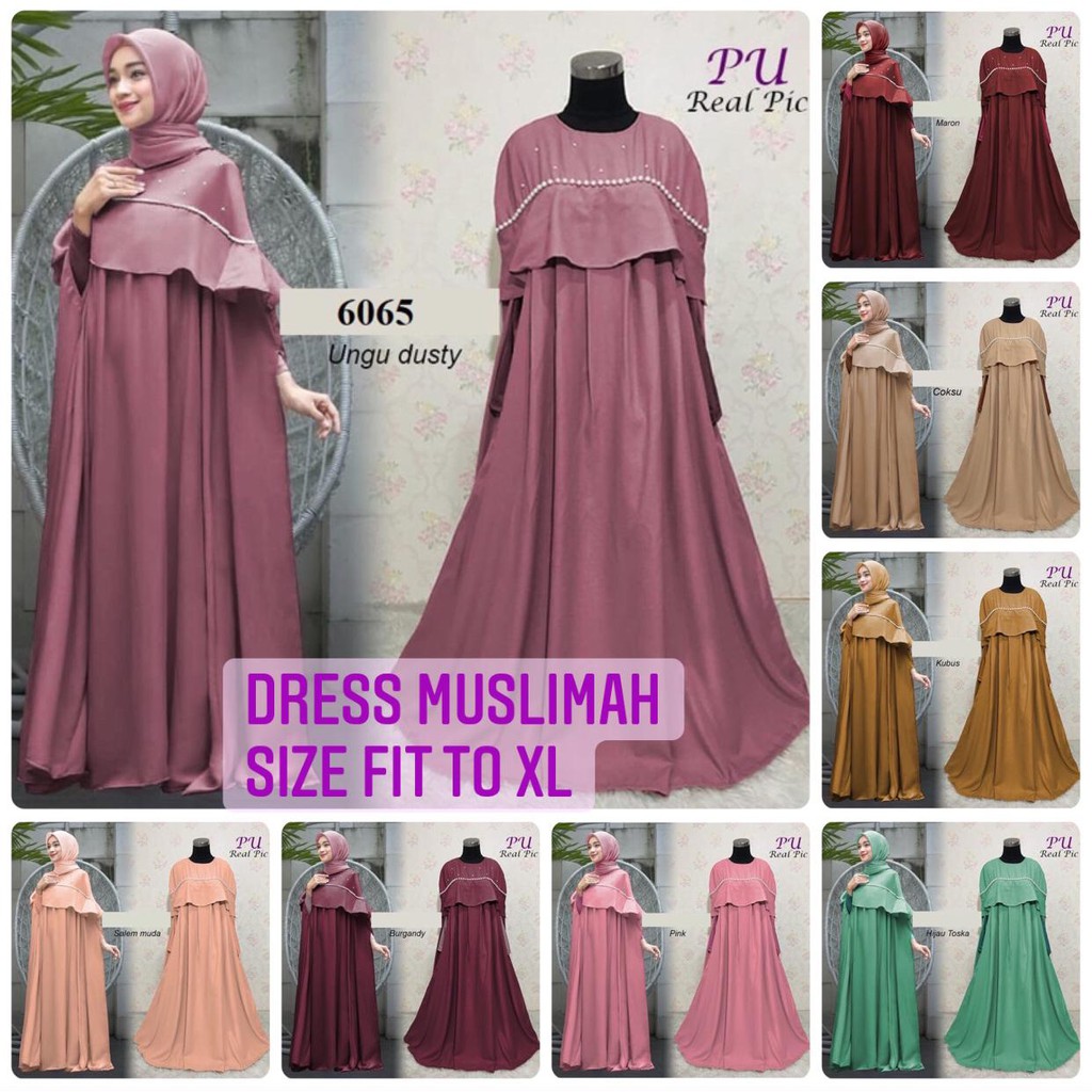 Maharae Dress muslimah hias payet mutiara baju pesta mewah ukuran muat L XL batwing pink tosca maroo