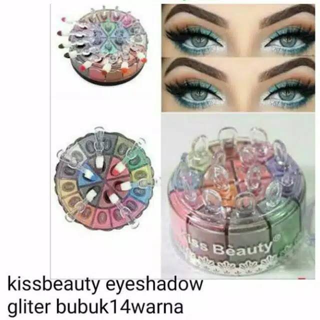 Kissbeauty bubuk gliter eyeshadow 14warna
