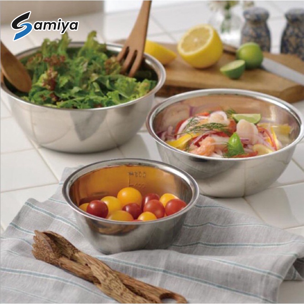 mixing bowl salad stainless 5in1 / baskom tempat adonan kue makanan saji / mangkok masak set baking