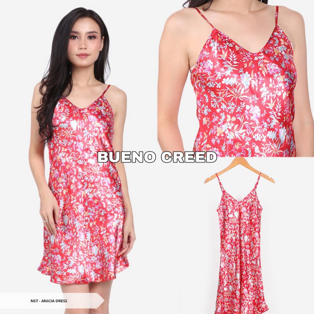 BC - Daster Satin Veluci / daster tali satu wanita-Flowy Red