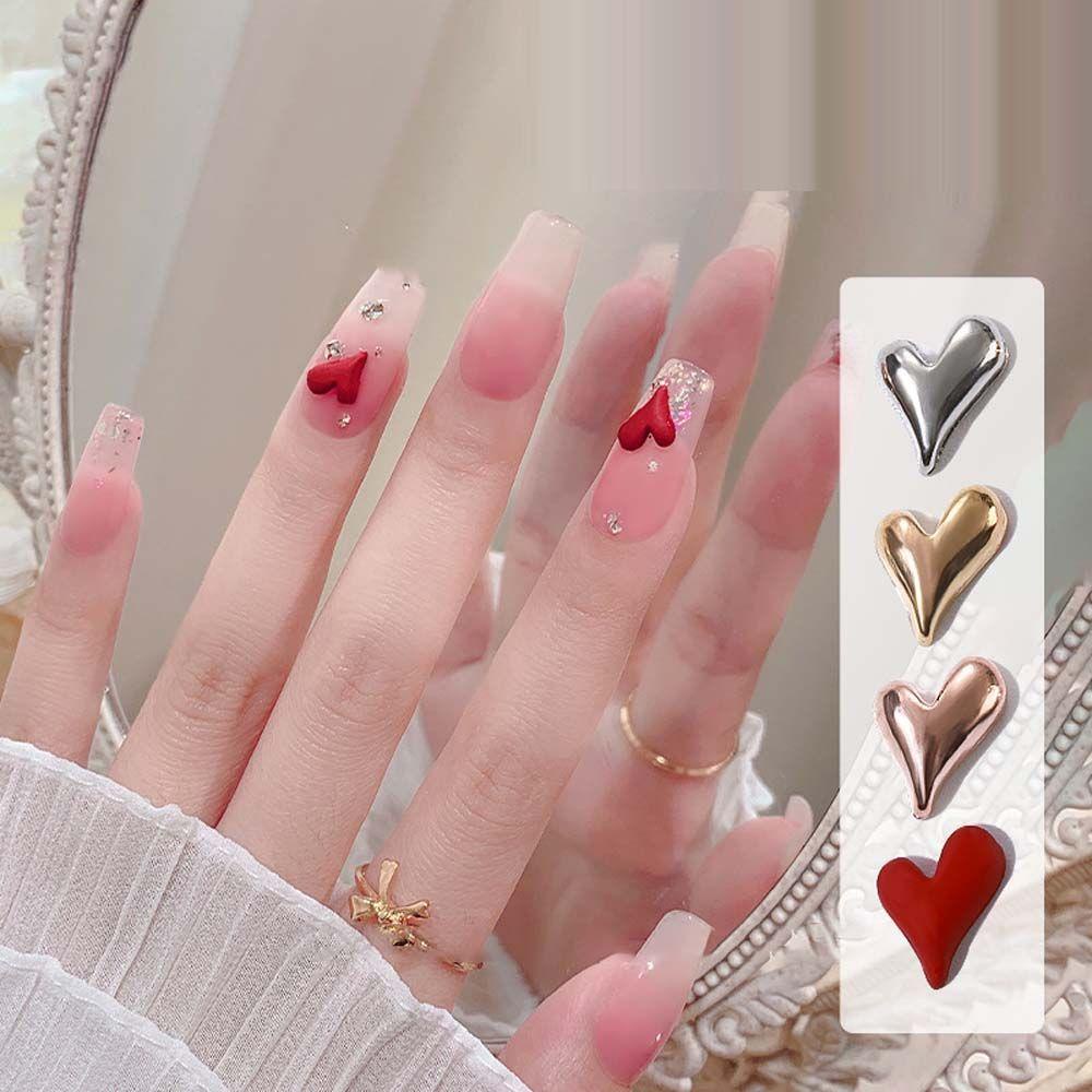AUGUSTINA Dekorasi Nail Art Agustina Halus 5pcs Love Heart Peach Heart Shiny Manicure Jewelry