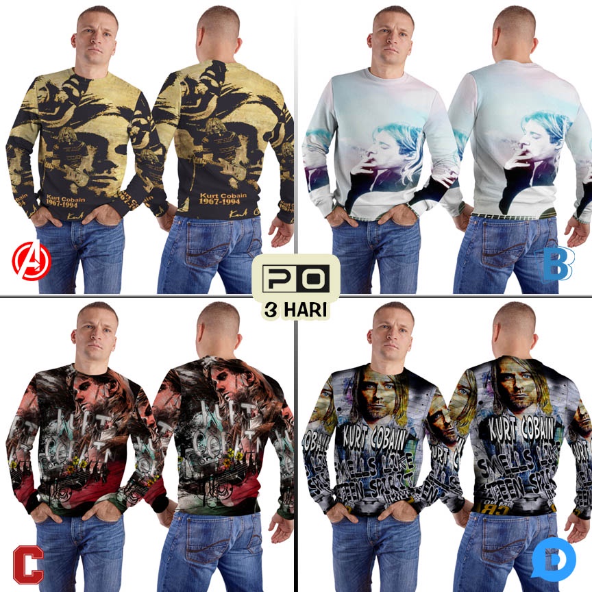 Sweatshirt Kurt Cobain Nirvana Sweater Sweatshirt Fullprint Bahan Polyester