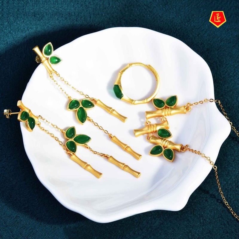 [Ready Stock]Hetian Jade Necklace Green Antique Ring