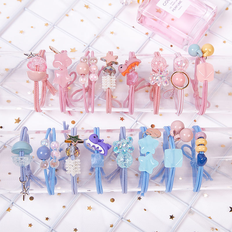 17km 8pcs / Set Ikat Rambut Karet Elastis Motif Kartun Aksen Kristal Untuk Aksesoris Anak Perempuan-1