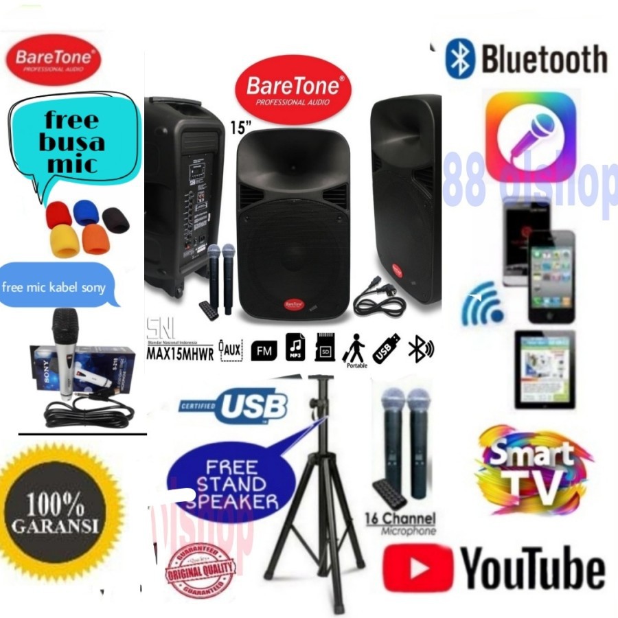 speaker portable baretone 15mhwr bluetooth cek bonus didekripsi