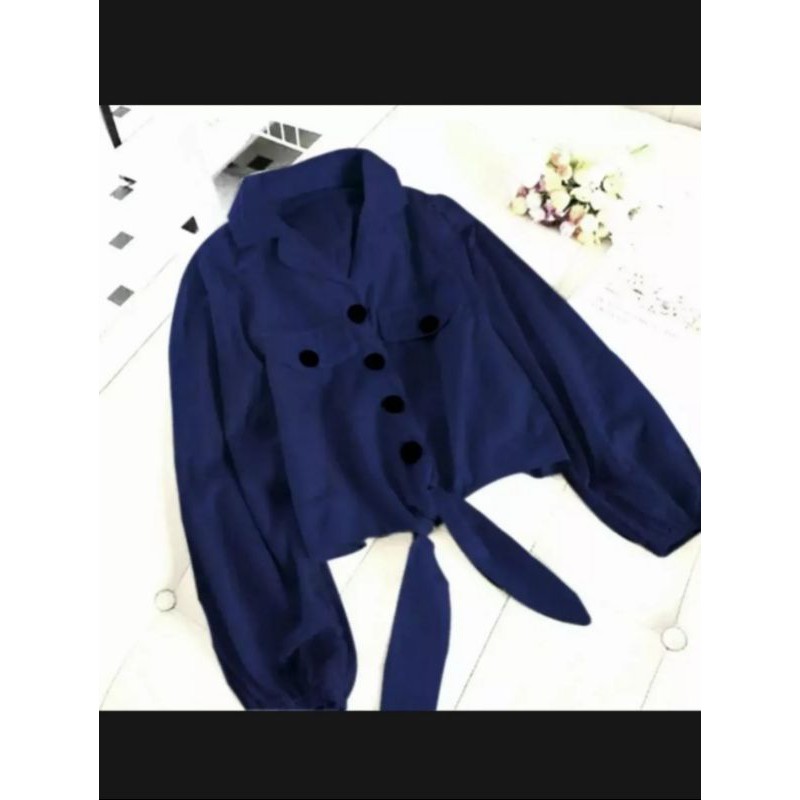 Maggie Button Crop/ Kemeja Wanita Moscrepe Premium