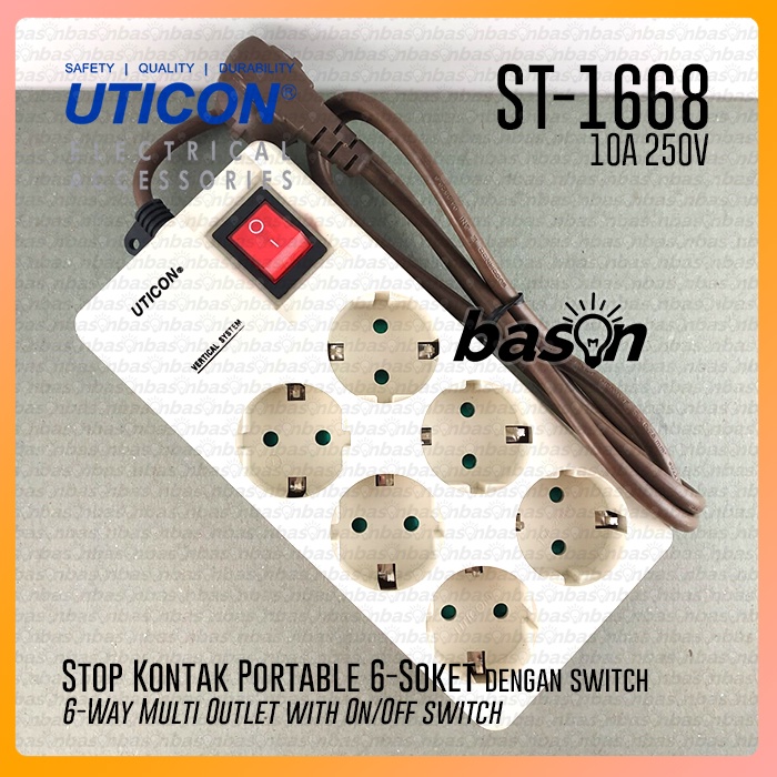 UTICON ST1668 Power Extension - Stop Kontak 6Lubang Kotak 1.5M Arde