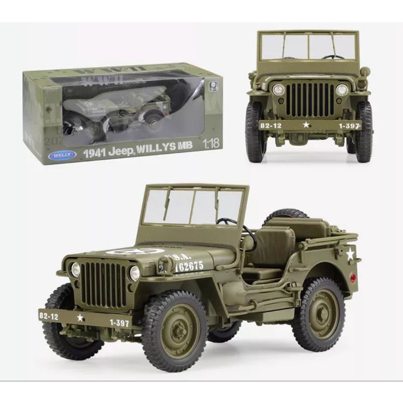 Welly 1941 Jeep Willys MB Miniatur Diecast Jeep tentara militer Skala 1:18