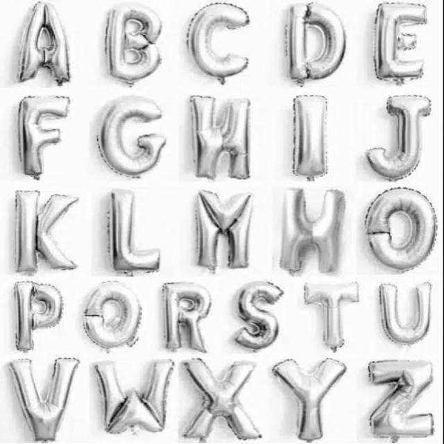 Balon Foil Huruf 40 cm Silver / Balon Huruf Silver / Bisa Pilih Huruf A-Z / harga per 1 huruf