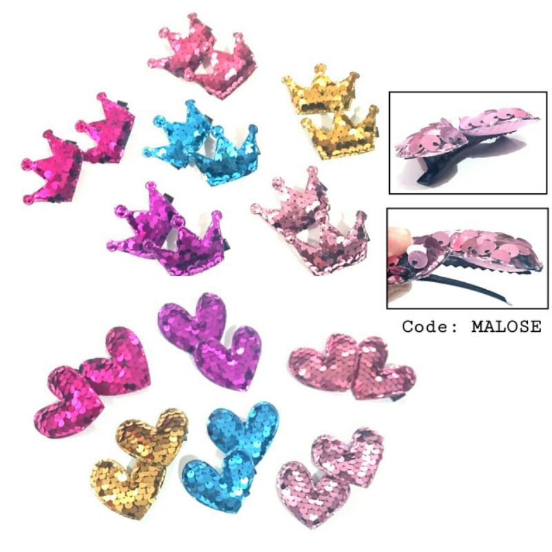 jepit rambut set 2 hairclip sequin glitter isi 2 malose jepit rambut anak usap mahkota love kilat